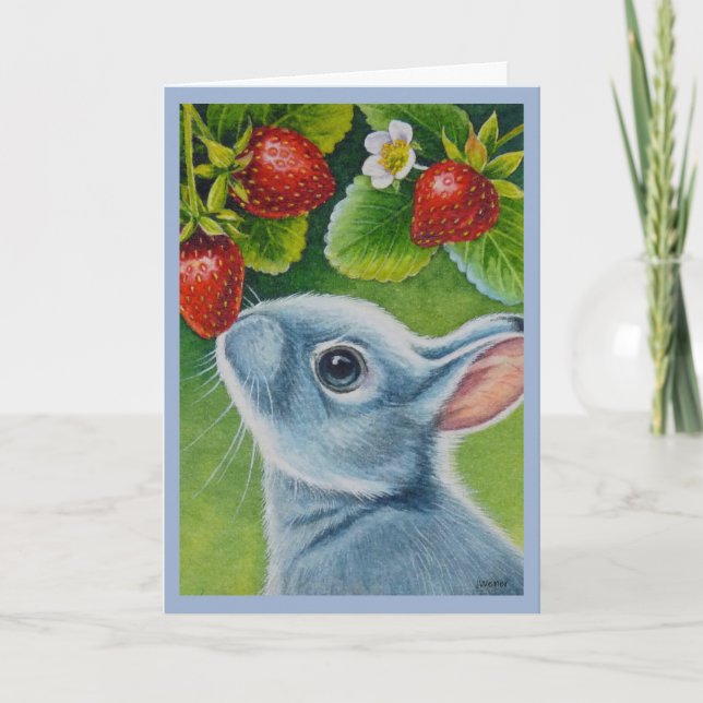 American Blue Rabbit & Strawberries Karte (Vorderseite)