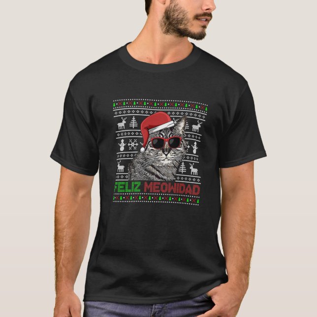 American Bobtail Cat Feliz Meowidad Funny Christma T-Shirt (Vorderseite)