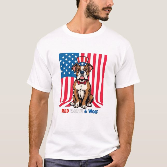 American Boxer Red White & Woof T-Shirt (Vorderseite)