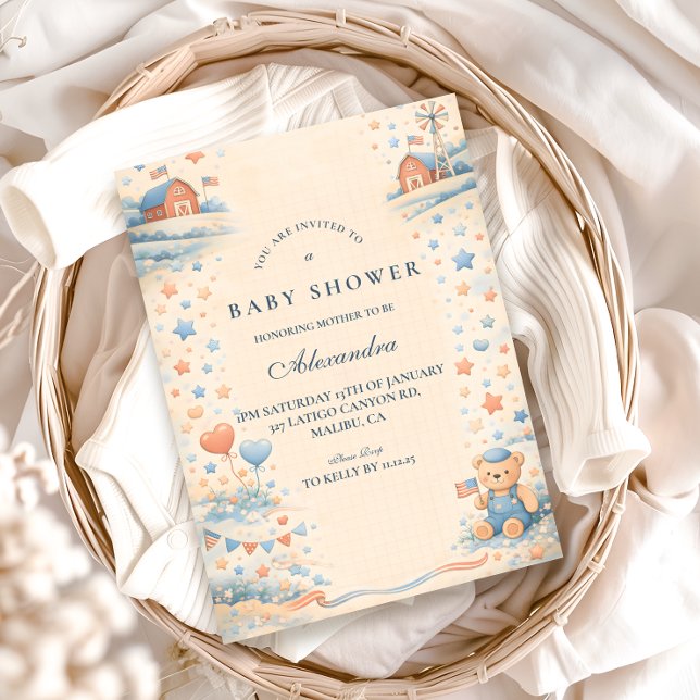 American Boy Red White Blue Baby Shower Einladung (Von Creator hochgeladen)