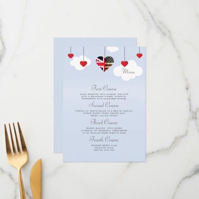 American British 4 Courses Wedding Menu Menükarte (Vorderseite/Rückseite Beispiel)