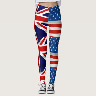 American British Flags Patriotic  Leggings