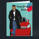 American Brother Birthday Card Karte<br><div class="desc">Diese coole Geburtstagskarte zeigt einen afroamerikanischen Mann mit schwarzem Mantel, Jeans und einer Krawatte. Schicken Sie Ihrem Bruder eine Karte aus, die zuverlässig ist und Ihre Nachricht so ausdrückt, wie Sie es sich vorgestellt haben.</div>