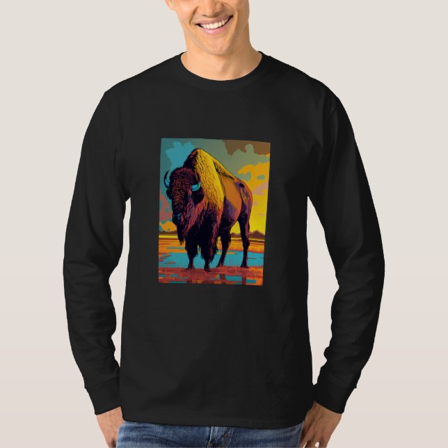 American Buffalo Animal Pop Bison Grilling  2 T-Shirt (Vorderseite)