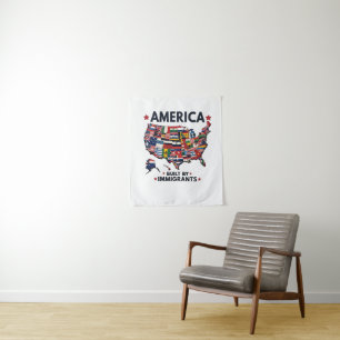 American Builed by Immigrations Patriotic American Wandteppich