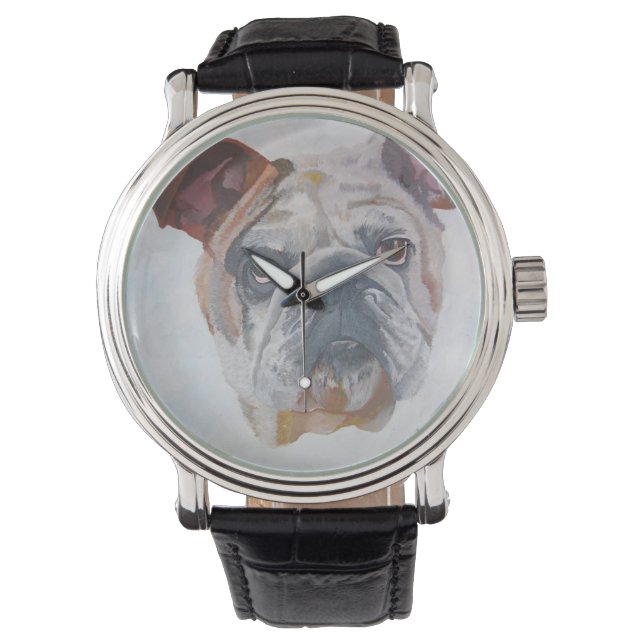 American Bulldog Artistic Pet Portrait Armbanduhr (Vorderseite)