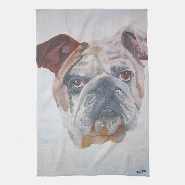 American Bulldog Artistic Pet Portrait Küchentuch (Vertikal)