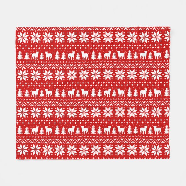 American Bulldog Silhouetten Christmas Pattern Red Fleecedecke (Vorderseite (Horizontal))