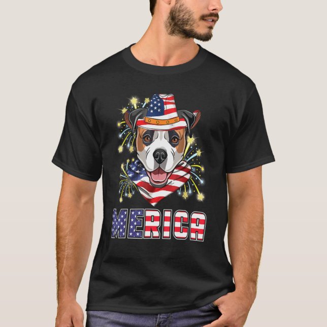 American Bulldog US Flag Hat Fireworks Merica 4. T-Shirt (Vorderseite)
