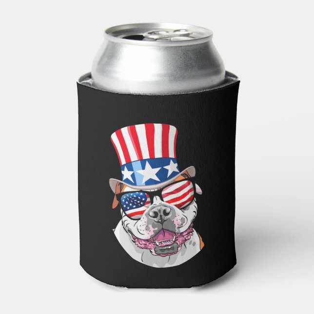 American Bulldog USA Flag Hat Glasses 4. Juli Dosenkühler (Kanne Vorderseite)