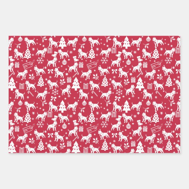American Bully Christmas Geschenkpapier Set (Vorderseite)
