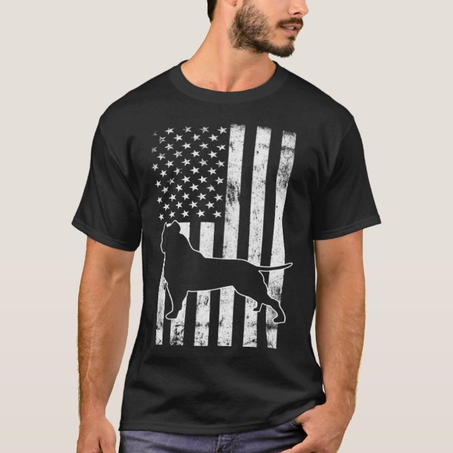American Bully PitBull Dog With American Flag Vint T-Shirt (Vorderseite)