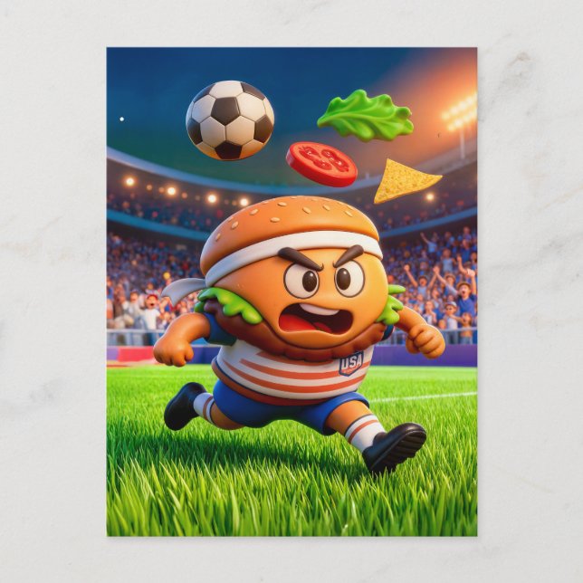 American burger soccer player charging across stad postkarte (Vorderseite)