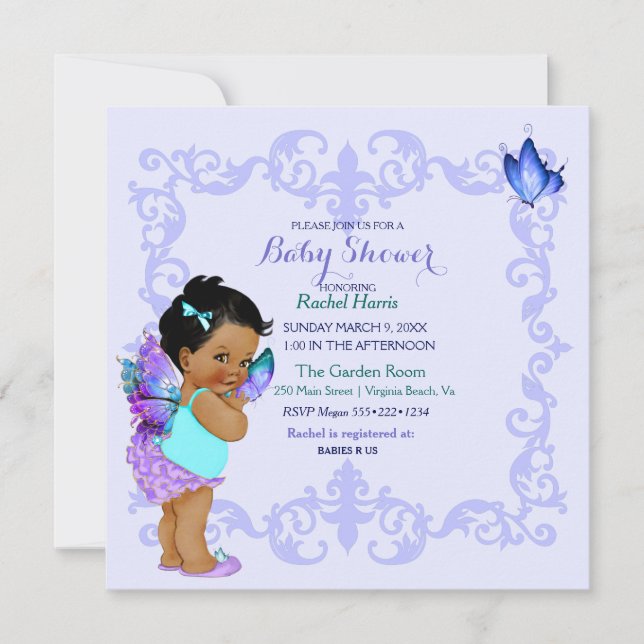 American Butterfly Princess Vintag Baby Einladung (Vorderseite)
