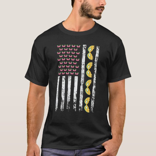 American Carnival Masquerade Mardi Gras Flag Holid T-Shirt (Vorderseite)