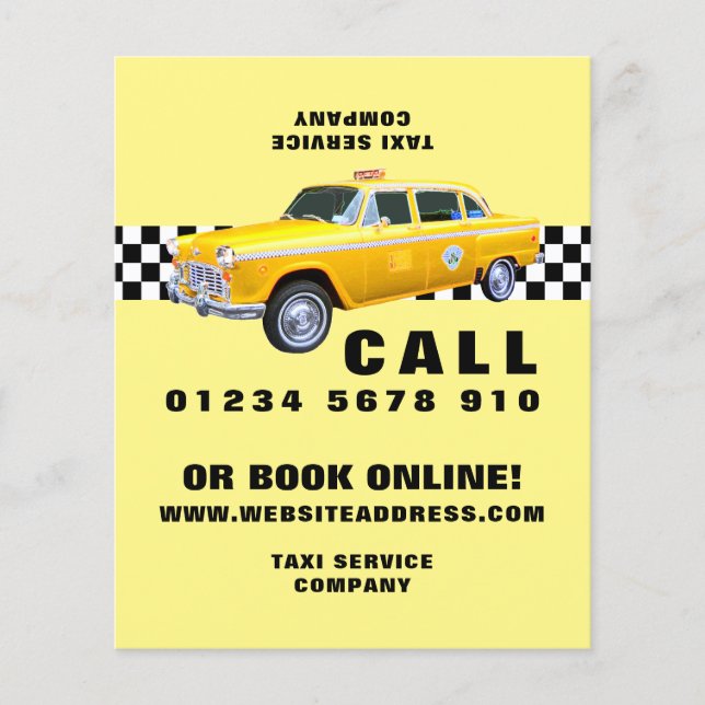 American Cartoon Style Yellow Taxi with Price List Flyer (Vorne)