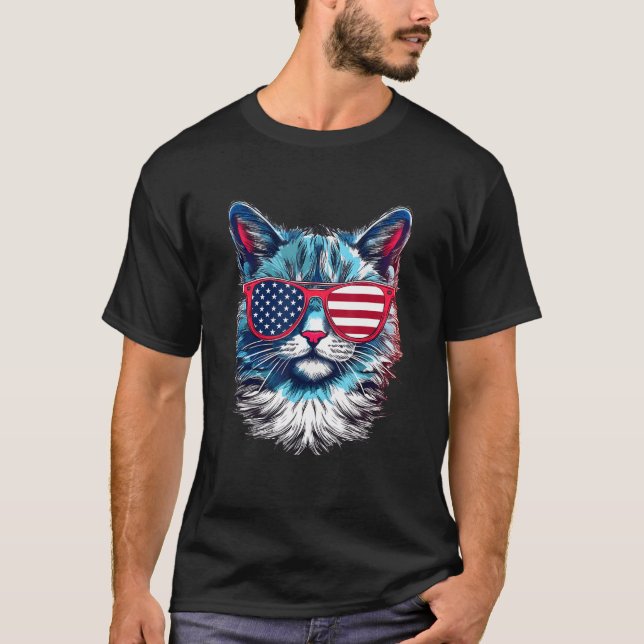 American Cat Sunglasses USA Flag 4. Juli Cat G T-Shirt (Vorderseite)