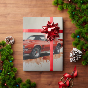 American Classic Red Car Wrapping Paper Geschenkpapier