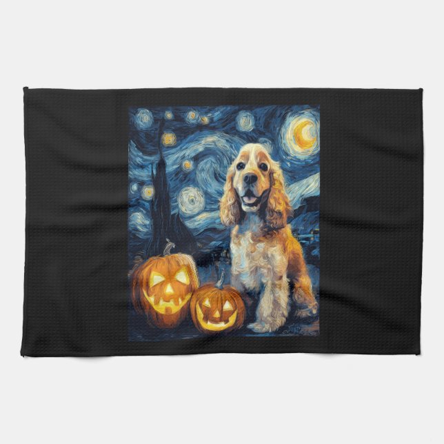 American Cocker Spaniel Cute Dog Halloween Jack O  Geschirrtuch (Horizontal)