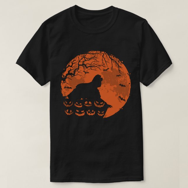 American Cocker Spaniel und MondHalloween Hund T-Shirt (Design vorne)