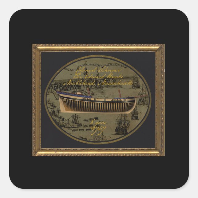 American Colonial Schooner Sir Edward Hawke Quadratischer Aufkleber (Vorderseite)