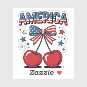 American Coquette Bow Cherry Aesthetic USA Flag Aufkleber