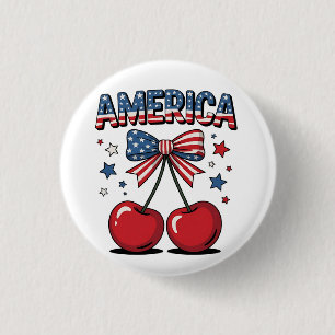American Coquette Bow Cherry Aesthetic USA Flag Button