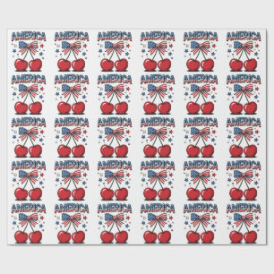 American Coquette Bow Cherry Aesthetic USA Flag Geschenkpapier