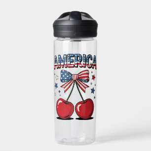 American Coquette Bow Cherry Aesthetic USA Flag Trinkflasche