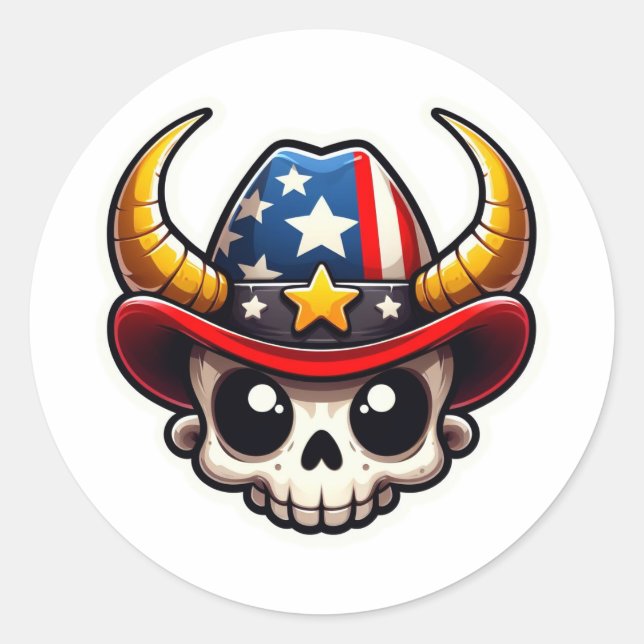 American Cowboy: Horned Skull, Cowboy Carrier Runder Aufkleber (Vorderseite)