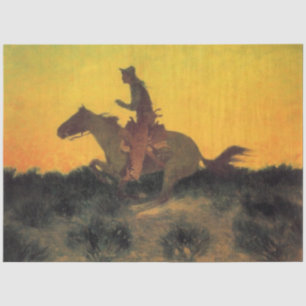 American Cowboy Horse Rider Against Sunset Seidenpapier