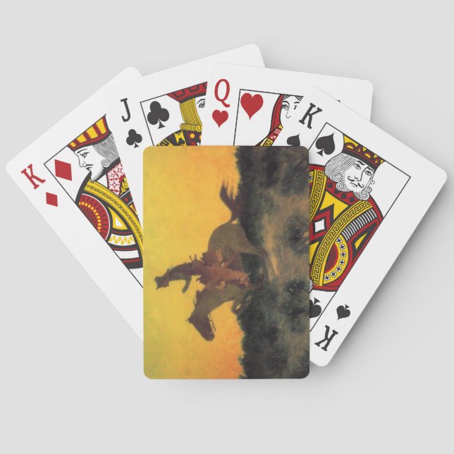 American Cowboy Horse Rider gegen einen roten Sonn Spielkarten (Rückseite)