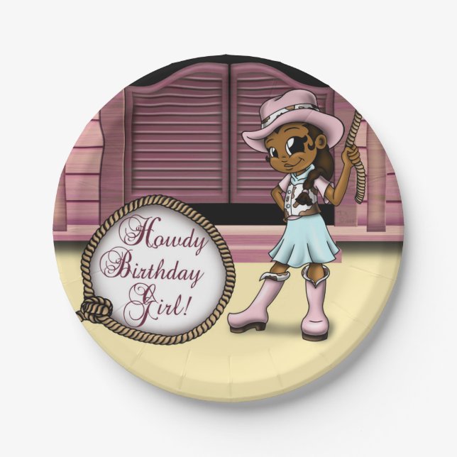 American Cowgirl Birthday Pappteller (Vorderseite)