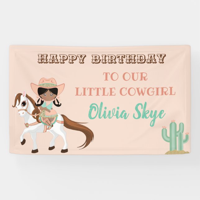 American Cowgirl on Horse Girls Western Banner (Horizontal)