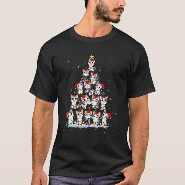 American Curl Cat Christmas Tree T-Shirt (Vorderseite)