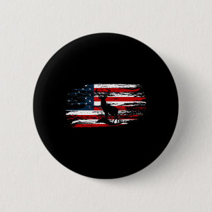 American Deer Hunter Patriotic Vintage US Flag Hun Button