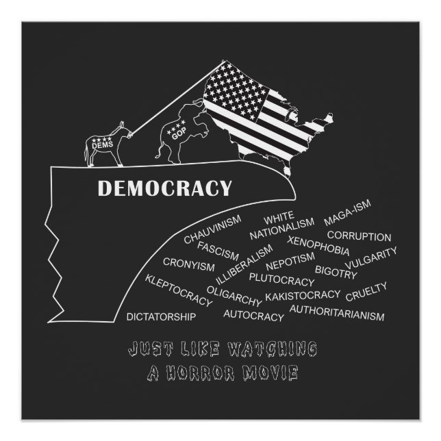 American Democracy Going Off The Cliff In White Poster (Vorderseite)
