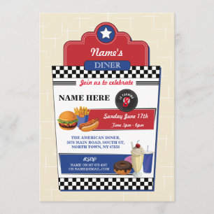 American Diner Birthday Party Burger - Einladung d
