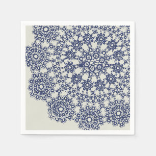 American Doily & Lace, 12, Blue On Cream Paper Pla Serviette
