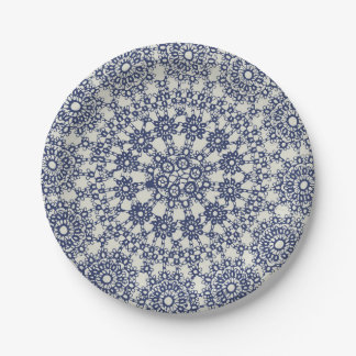 American Doily & Lace, 12, Blue On Cream Pappteller