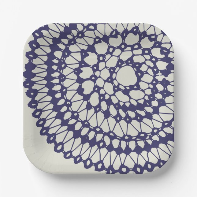 American Doily & Lace, 1, Blue On Cream Pappteller (Vorderseite)