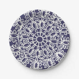 American Doily & Lace, 7, Cream on Blue Pappteller