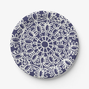 American Doily & Lace, 7, Cream on Blue Pappteller
