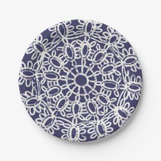 American Doily & Lace, 7, Cream on Blue Pappteller