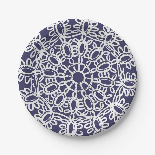 American Doily & Lace, 7, Cream on Blue Pappteller (Vorderseite)