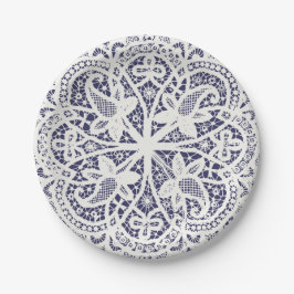 American Doily & Lace, 8, Cream on Blue Pappteller