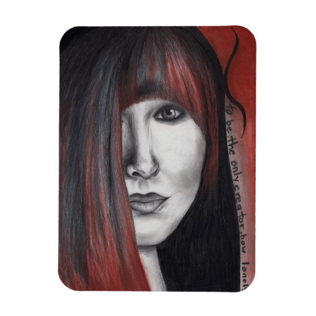 American Doll Woman Portrait Originale Kunst Zeich Magnet (Vertikal)