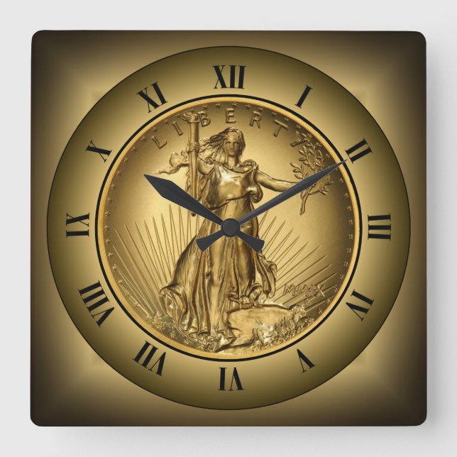 American Double Eagle Gold Coin ~ Lady Liberty ~ Quadratische Wanduhr (Vorderseite)