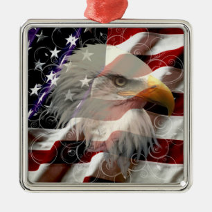 American Eagle Flag Square Silbernes Ornament
