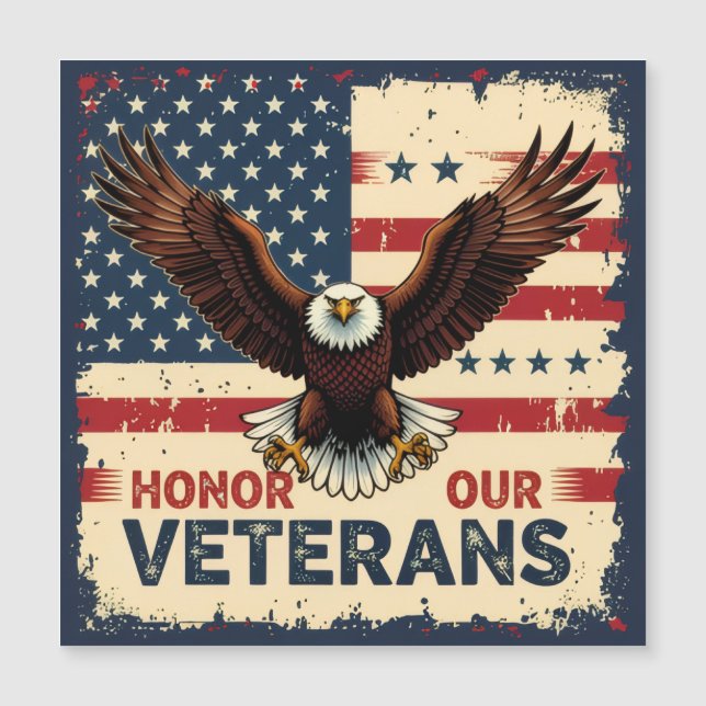 American Eagle Honor Our Veterans Square Magnet (Vorderseite)